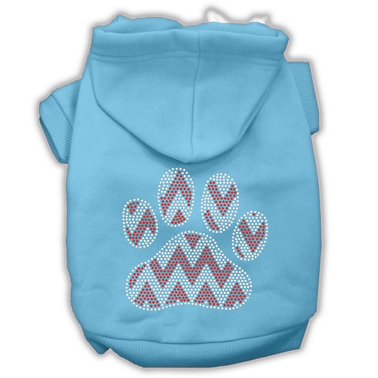 Candy Cane Chevron Paw Rhinestone Dog Hoodie Baby Blue L